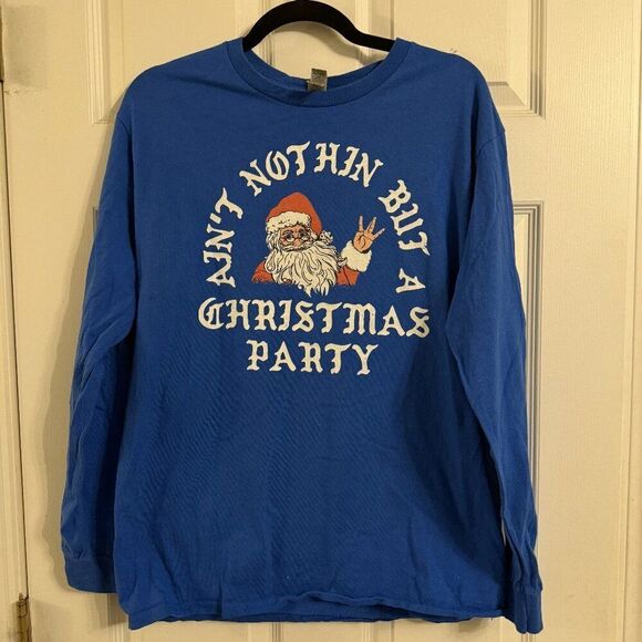 Christmas Party Blue Christmas Sweater Sweatshirt Size Medium - Picture 1 of 3